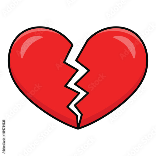 Red broken heart symbolizing sadness loss relationship breakdown divorce pain vector