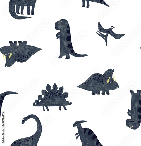 Seamless Dino pattern, print for T-shirts, textiles, wrapping paper, web. Original design with t-rex,dinosaur. grunge design for boys .