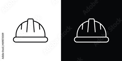 Hard hat icons. Stroke line art icons