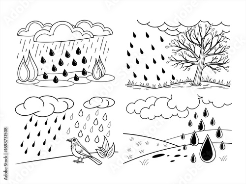 coloring page line art the blood rain black vector bundle