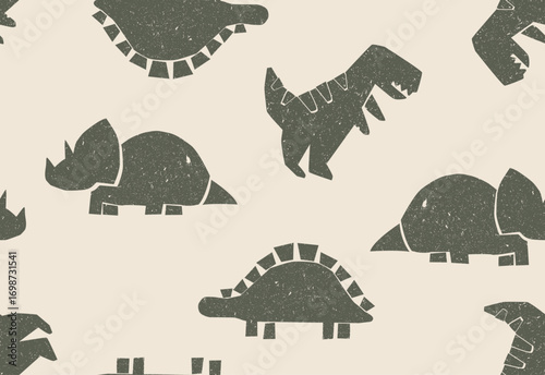 Seamless Dino pattern, print for T-shirts, textiles, wrapping paper, web. Original design with t-rex,dinosaur. grunge design for boys .