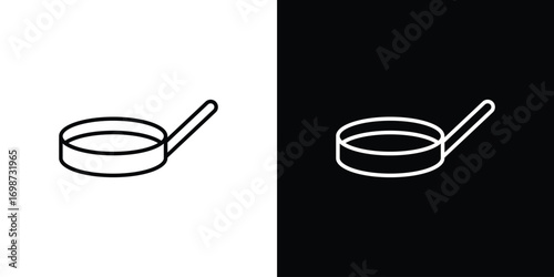 Frying pan icons. Stroke line art icons