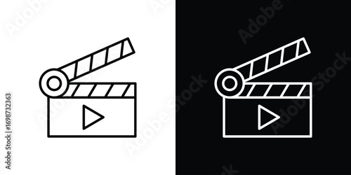 Film clapperboard icons. Stroke line art icons