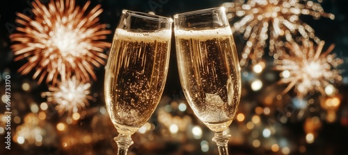 Celebration With Sparkling Drinks and Fireworks at a Festive Event During the...