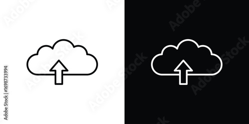 Cloud upload icons. Stroke line art icons