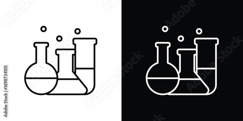 Chemistry icons. Stroke line art icons