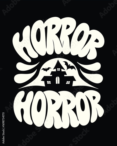 Spooky Season Delight Horror Typography with Haunted House Graphic for Halloween Apparel