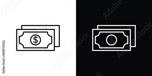Cash icons. Stroke line art icons