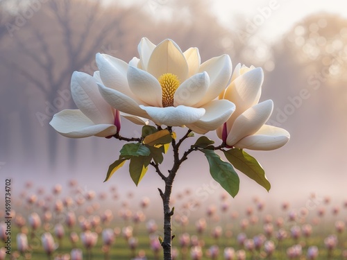 Serene Magnolia Bloom in Misty Dawn