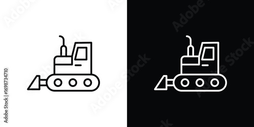 Bulldozer icons. Stroke line art icons