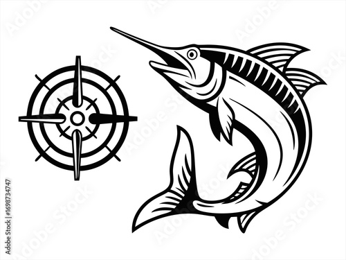 coloring page line art the fish hunting black vector bundle