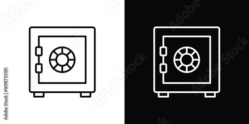 Bank vault icons. Stroke line art icons