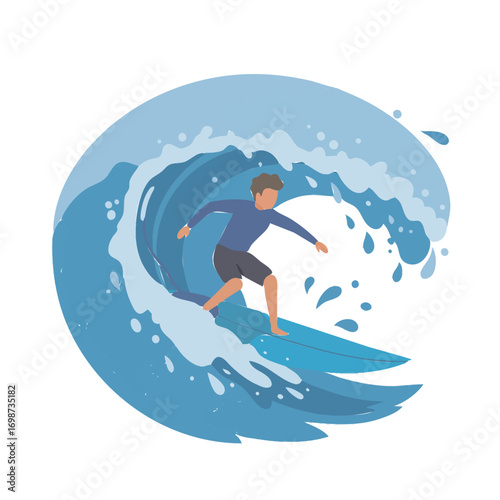 A surfer rides a large blue wave, showcasing the thrill of watersports and the power of the ocean.