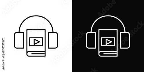 Audiobook icons. Stroke line art icons