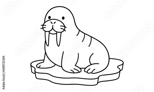 Adorable walrus outline sitting on ice floe in minimalist design
