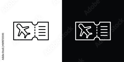 Airline ticket icons. Stroke line art icons