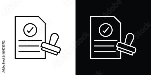 Approved document icons. Stroke line art icons