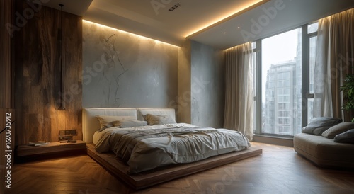 Modern Bedroom With Natural Light and Minimalist Design in Cozy Urban Setting.