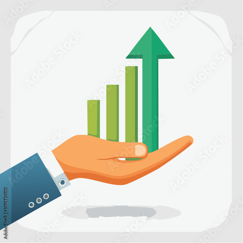Visual representation of market growth and ascending financial performance held in a human hand