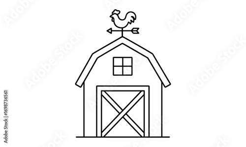 Linear barn outline with rooster weather vane and window silhouette