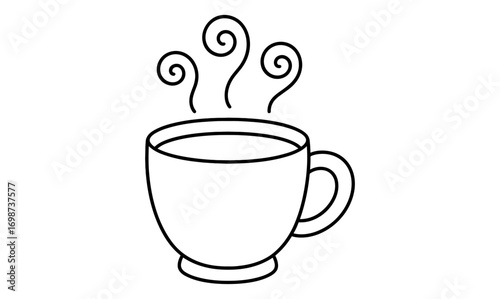 Simple line art of a steaming coffee cup