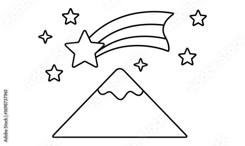 Outline of shooting stars over mountain with outline stars design