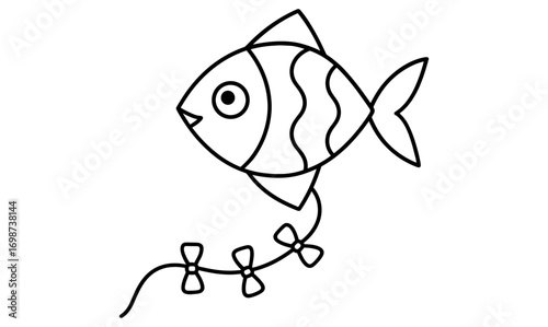 Cute fish outline with decorative tail bows for kids coloring pages