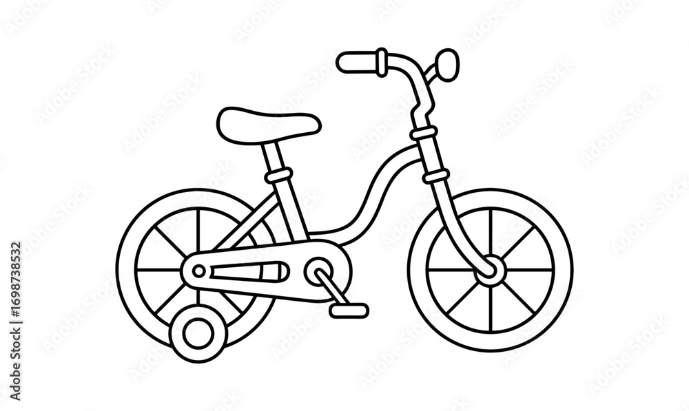 Fototapeta premium Outline drawing of a tricycle with training wheels