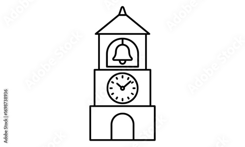 Simple linear clock tower design with bell and clock face