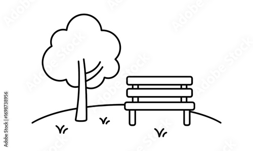 Minimalist park scene with bench and tree outline