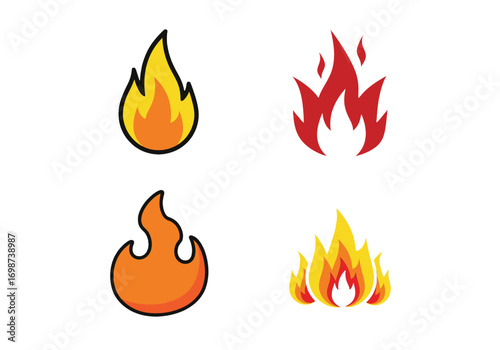 Collection of four fiery flames animated icons representing heat and energy vector