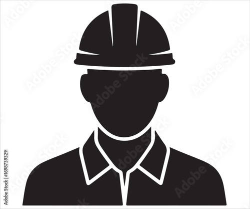 "Vector silhouette of construction worker wearing safety helmet icon"