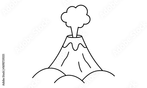 Simple line drawing of a volcano with smoke eruption