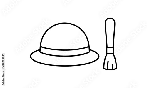Hat and brush outline: classic fashion accessories in linear design