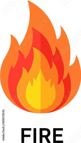 Vibrant red orange flame icon representing heat energy and intensity vector
