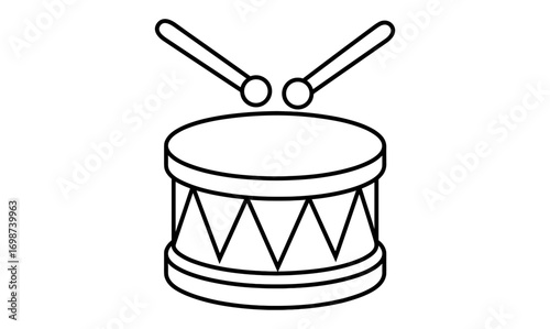 Simple line art drum and drumsticks with geometric details