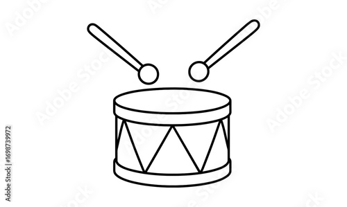 Minimalist outline of drum with drumsticks in monochrome design