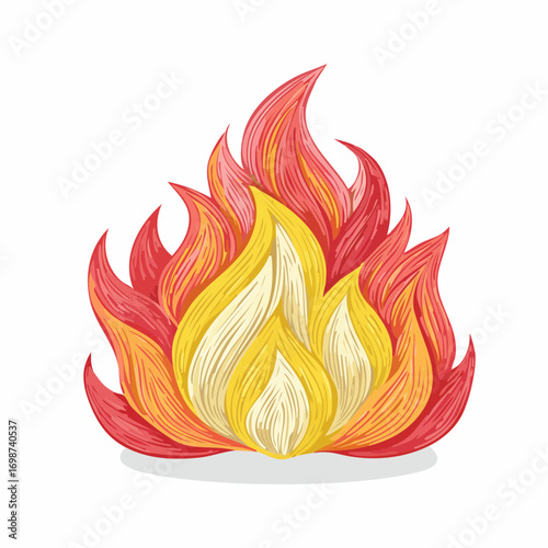Red, yellow and orange hot flaming elements. Vector doodle illustration with pencil texture.