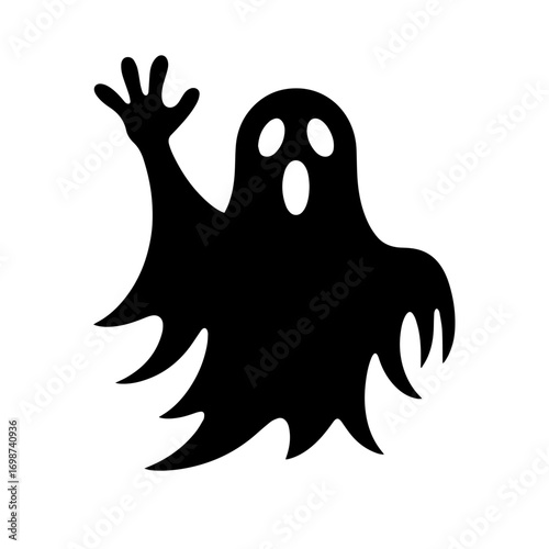 Black and white vector silhouette of ghosts on white background 