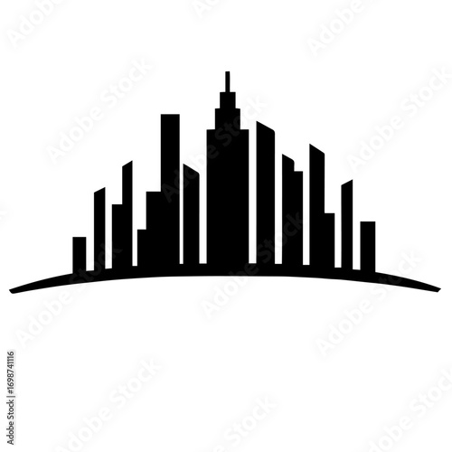 Black and white vector silhouette of city skyline on white background 