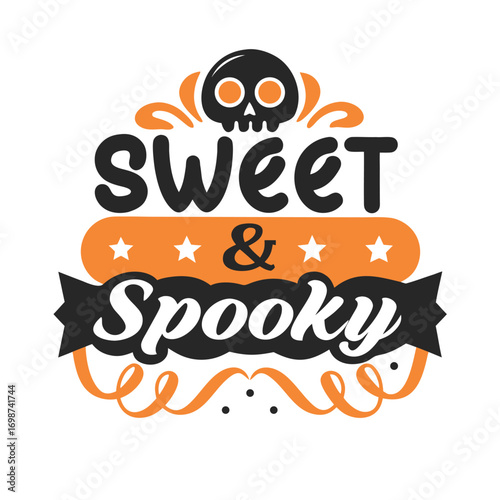 Whimsical Halloween Design Sweet and Spooky Typography with Playful Skull Graphic Festive and Eye Catching for Apparel