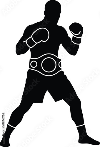 boxing fighter in action pose silhouette on transparent background