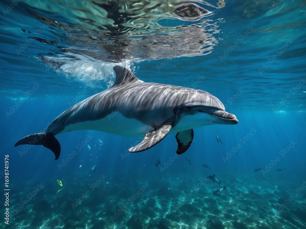 Obraz premium Playful Dolphin Swimming in Crystal Clear Water