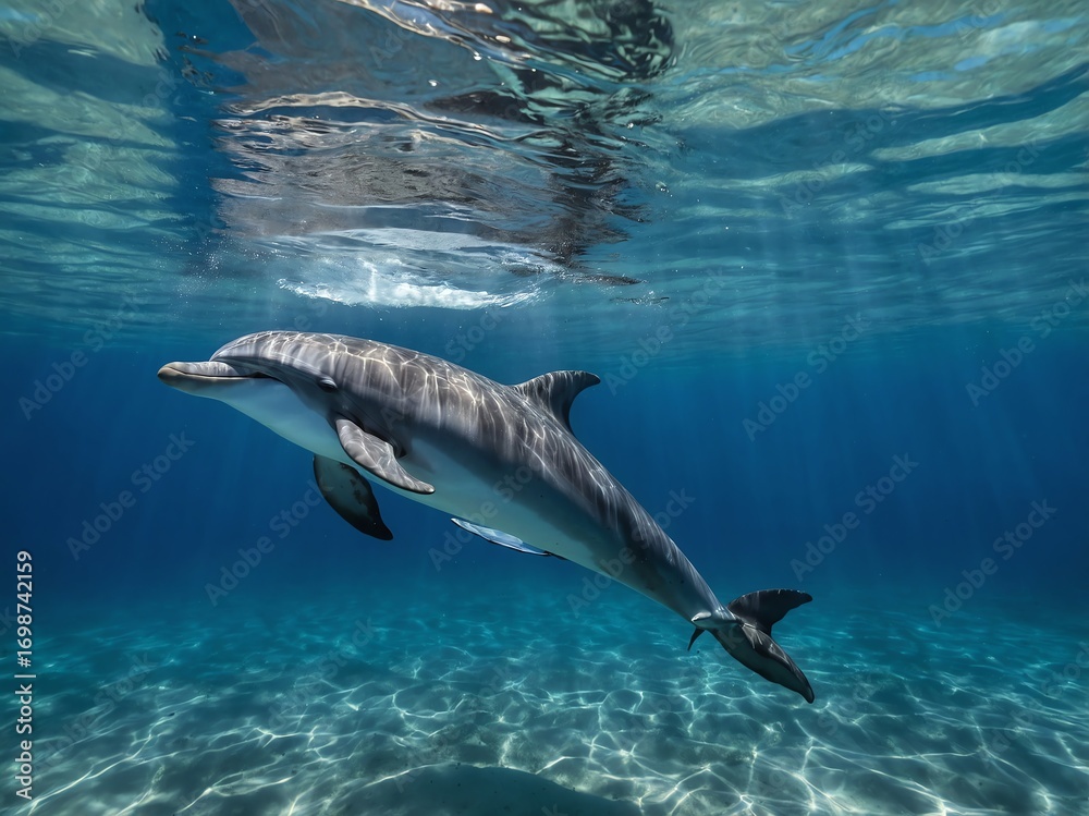 Fototapeta premium Playful Dolphin Swimming in Crystal Clear Water