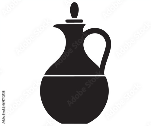 "Black silhouette of traditional jug pitcher with handle and spout in vector art"