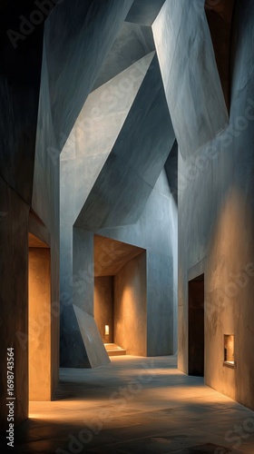 Intricate Geometric Architecture Within a Softly Lit Modern Space