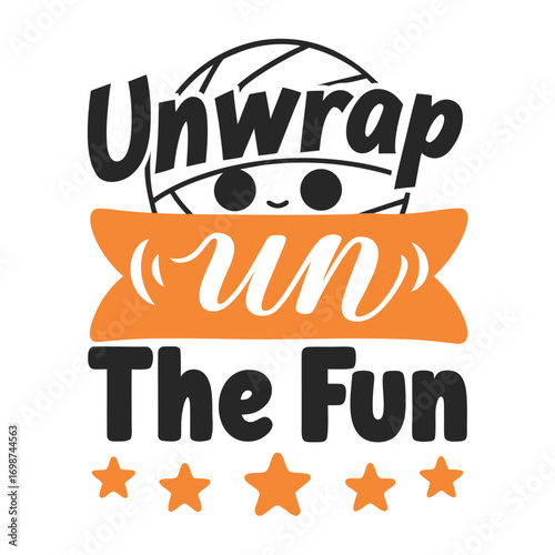 Whimsical Halloween Design Unwrapping the Fun with a Cute Mummy Character and Star Accents for Festive Apparel