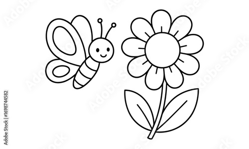 Cute butterfly and flower outlines for kids coloring activities