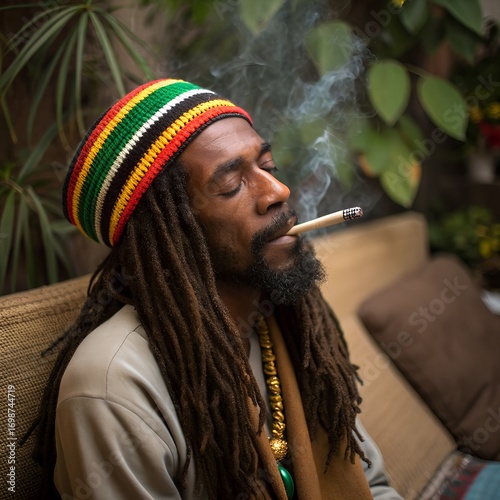 rasta Jamaican man smoking joint