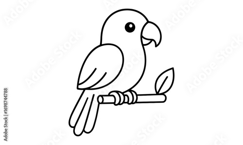 Cute parrot outline on a branch with leaf